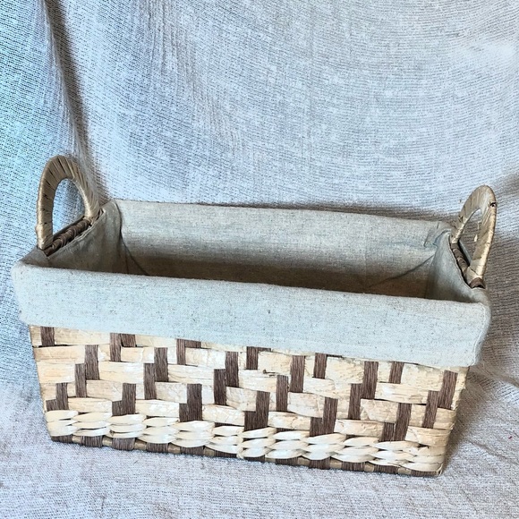Other - Linen Lined Boho Rattan Wicker + Wire Basket